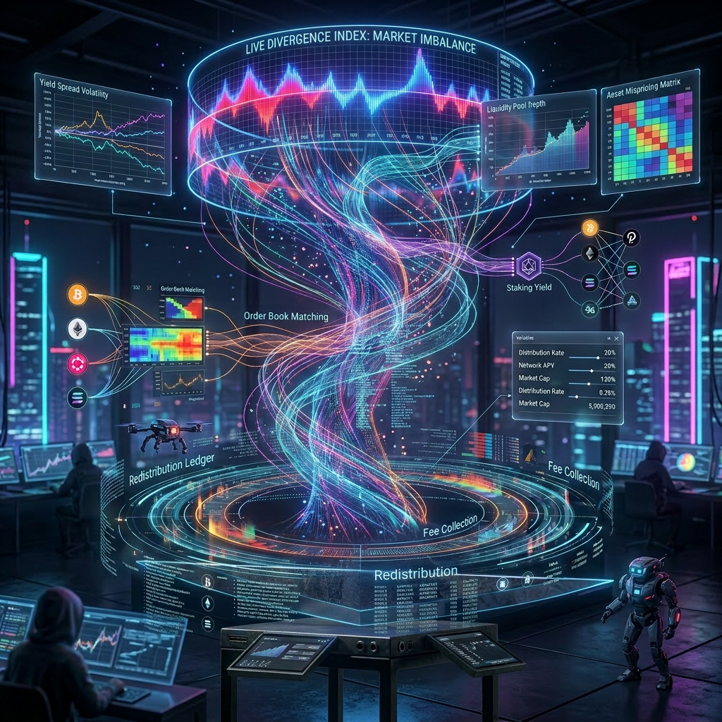3D holographic cryptocurrency market data visualization with charts, graphs, and glowing geometric shapes